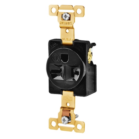 Bryant Straight Blade Receptacle, 6-20R, 20 A, 250V AC, 2 Pole, 3 Wire, Flush Mount, Grounded 5461BLK